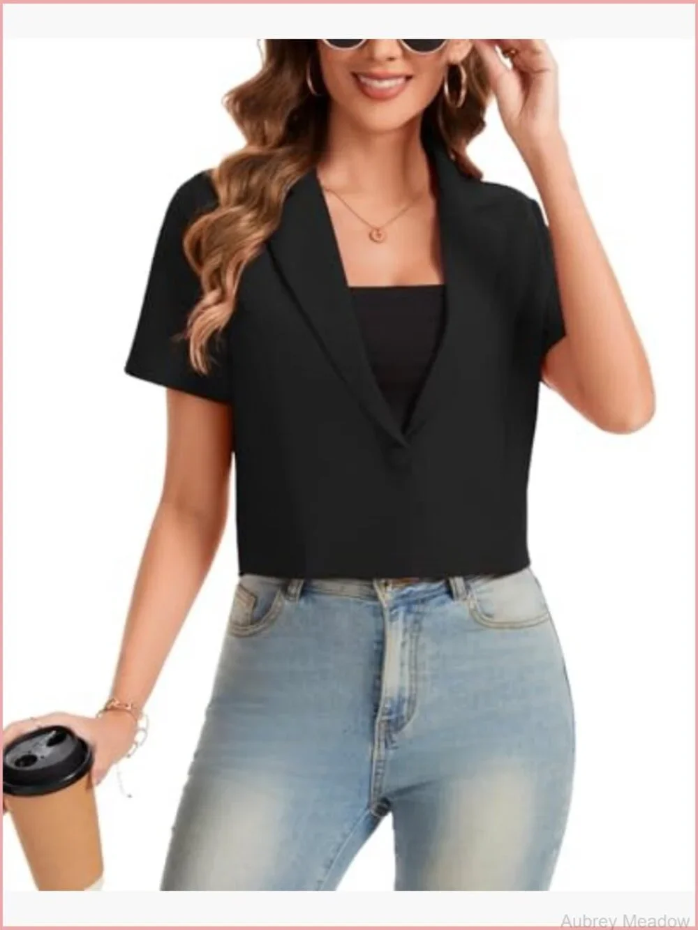 Cropped Blazer Business Casual Open Front Short Sleeve Single Button Jacket